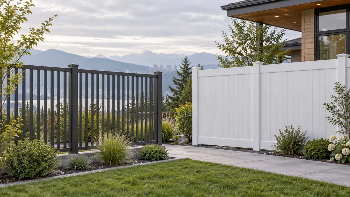 Illustration of aluminum fencing vs. vinyl: which lasts longer in vancouver weather?